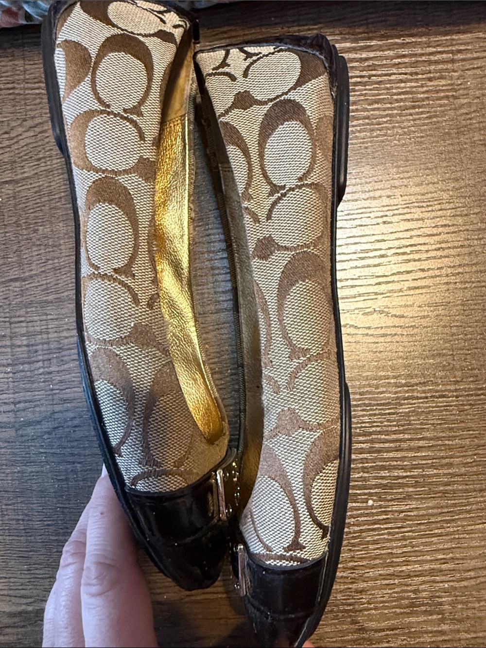 Coach Brown Logo Canvas Flats with Black Patent Toe - Picture 4 of 5